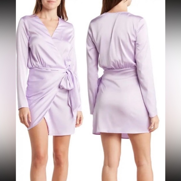Satin Long Sleeve Minidress - Picture 3 of 4